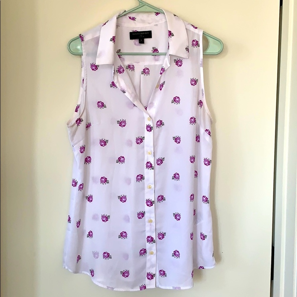 White floral button up blouse